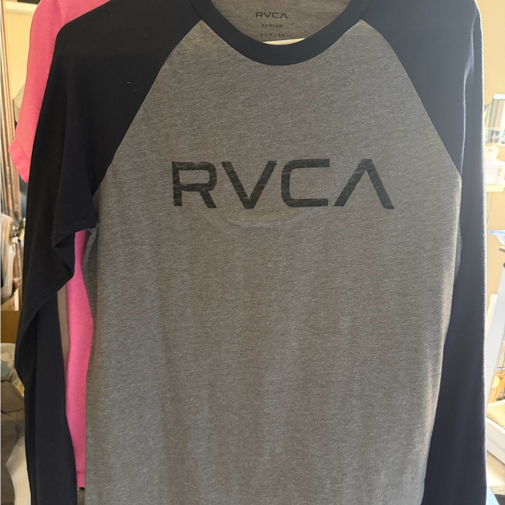 RVCA Gray Body with Black Raglan Long-Sleeve Tee